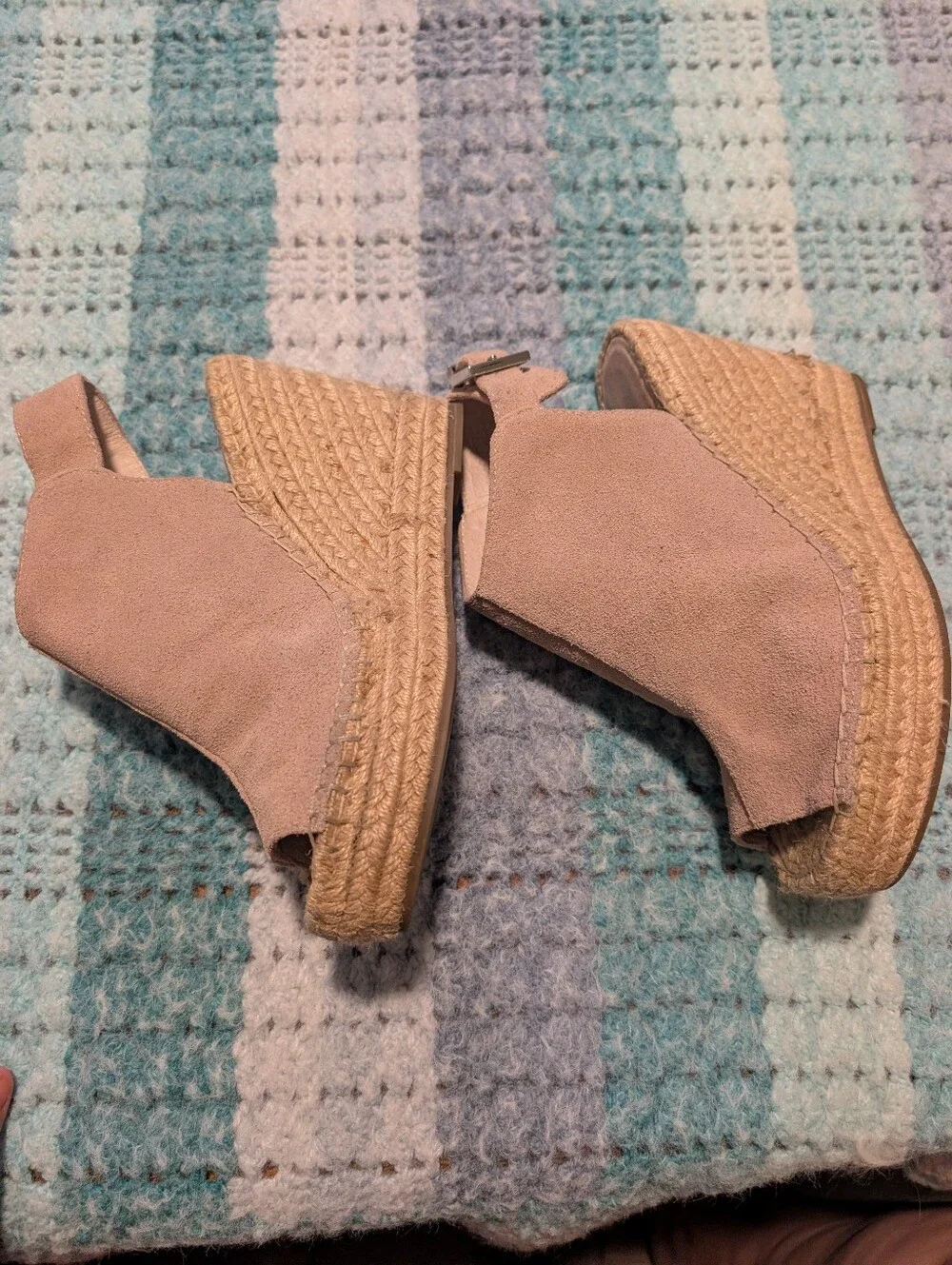 Kenneth Cole Olivia Taupe Espadrille Wedge Sandals with Ankle Strap Size 8